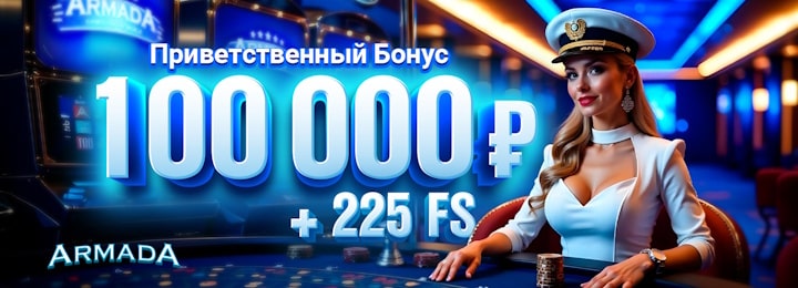 100000 руб + 225 FS приветственный бонус в казино Armada